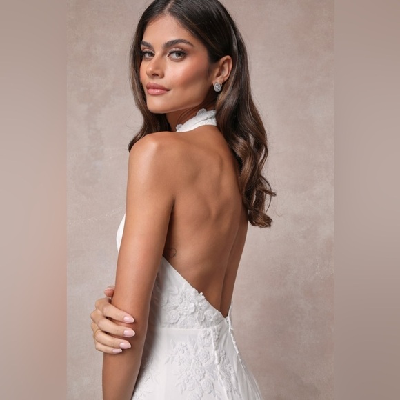 LULU’S Dreamy Glamour White Embroidered Halter Mermaid Maxi Dress - Picture 5 of 11
